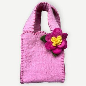 Hallmark Vintage Pink Felt Mini Bag Flower Appliqué Y2K Coquette Novelty Purse.